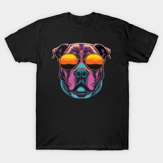 Retro Sunset Pit Bull T-Shirt by vectrus